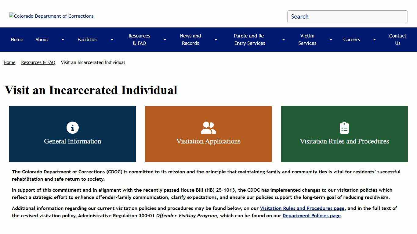 Visit an Incarcerated Individual | Colorado Department of Corrections