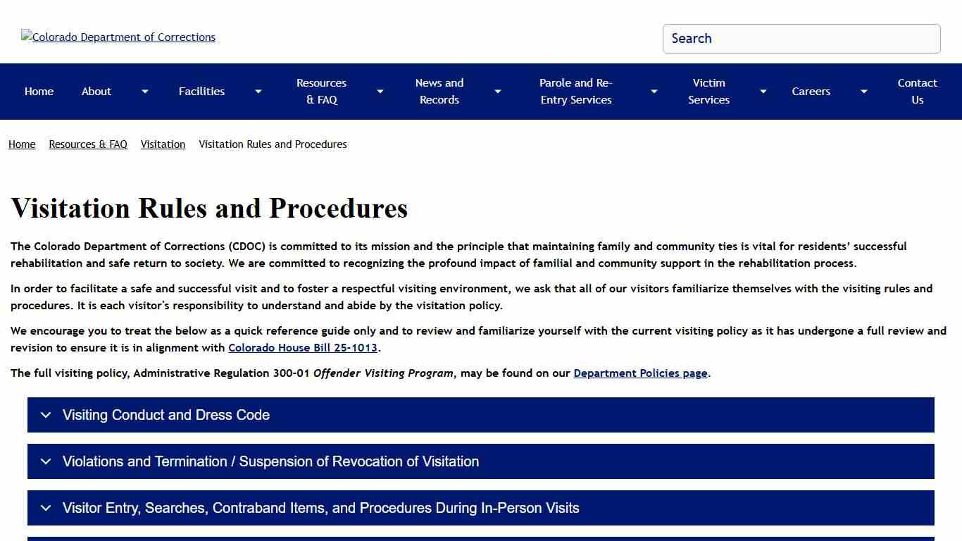 Visitation Rules and Procedures | Colorado Department of Corrections